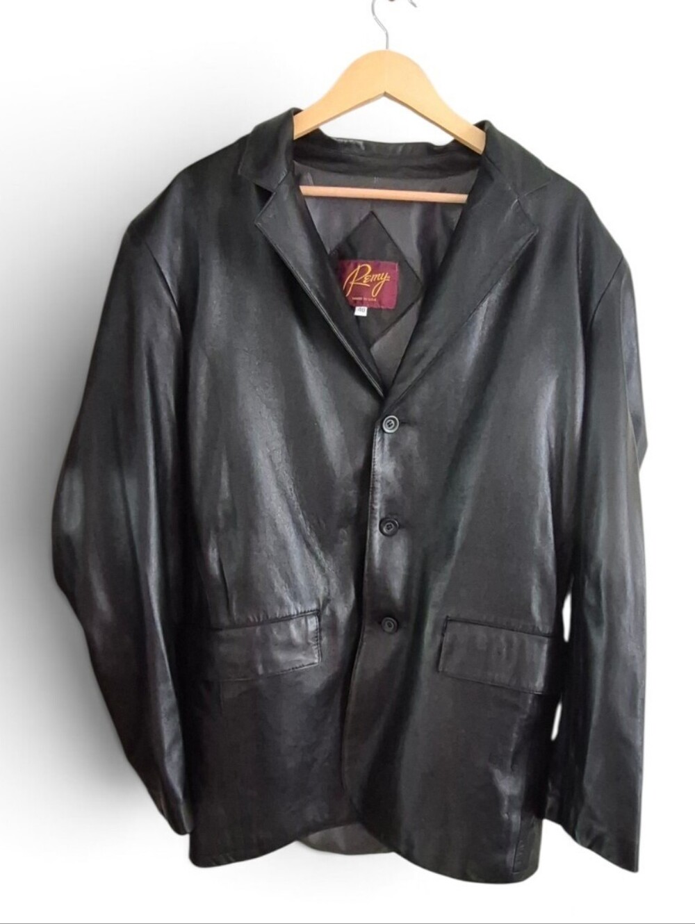 Vintage 90' Remy genuine black leather button front jacket, made in USA,